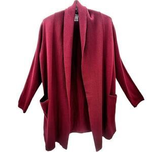 Calvin Klein Red Burgundy Shawl Collar Open Cardigan Bohemian Jacket Sweater‎